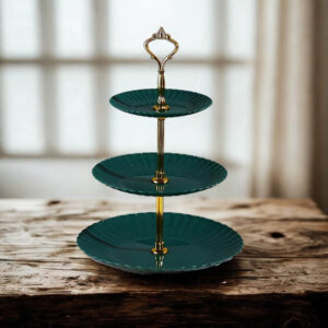 Rebrasti stalak za desert s 3 razine - tamnozeleni