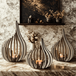 Elegantni svijećnjak - drveni ukras za stol, 3 kom.