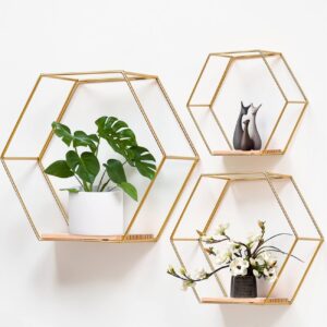 Ukrasna metalna zidna polica u zlatnoj boji 3 kom